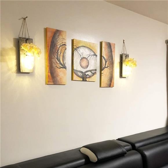 Rustic Wooden Wall Hanging Decor with LED String Lights for Modern Living Room - Picture 5 of 6